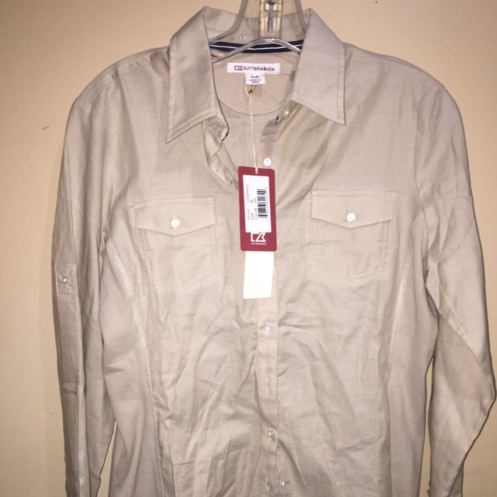 CUTTER & BUCK BLOUSE KHAKI SZ M TOP NEW